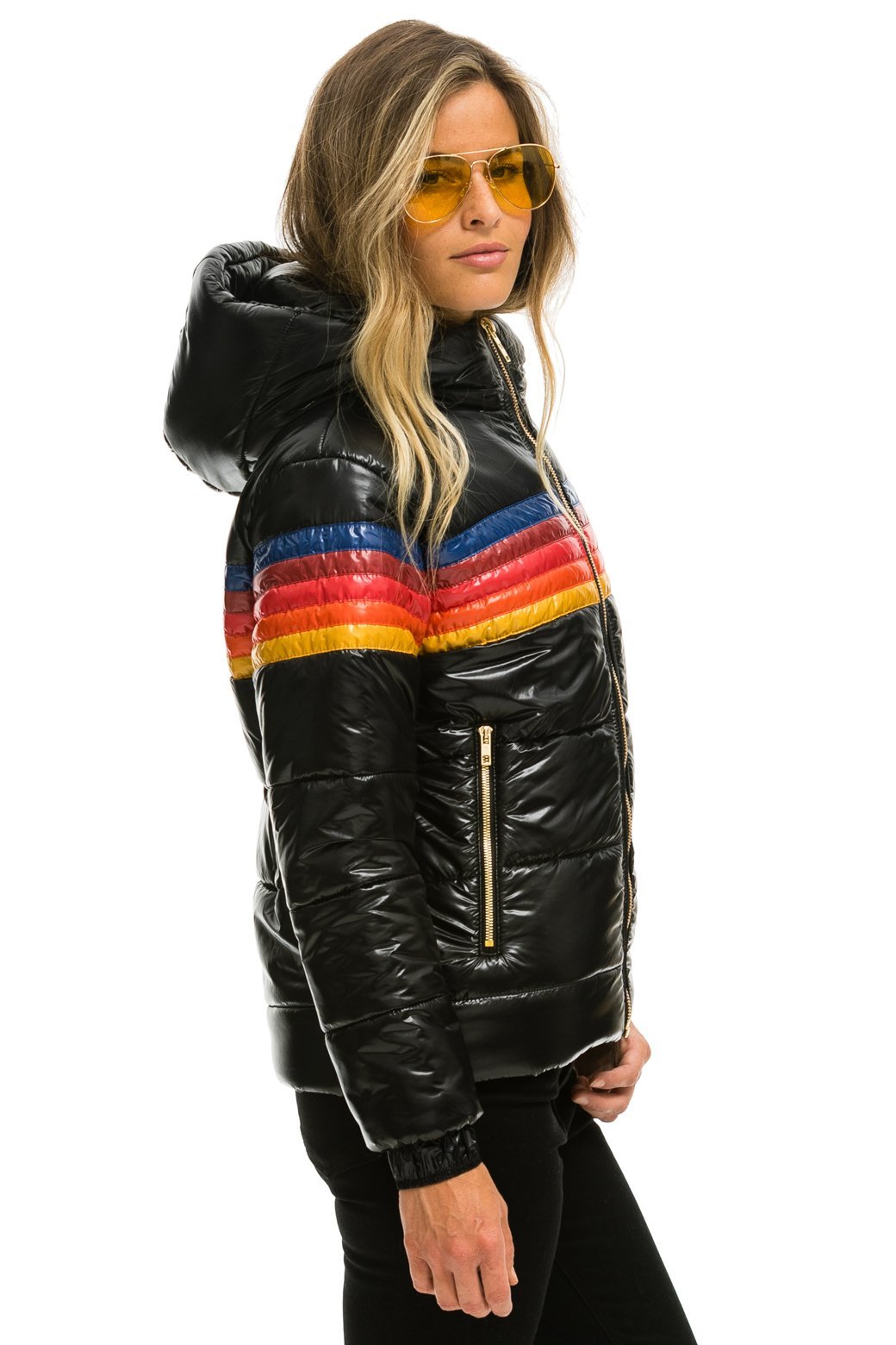 WOMEN'S 5 STRIPE LUXE TREKKER JACKET - GLOSSY BLACK Jacket Aviator Nation 