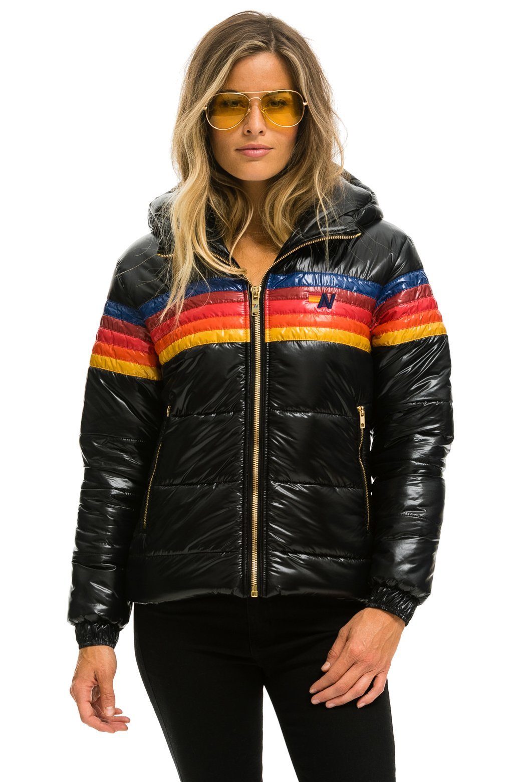 WOMEN'S 5 STRIPE LUXE TREKKER JACKET - GLOSSY BLACK Jacket Aviator Nation 