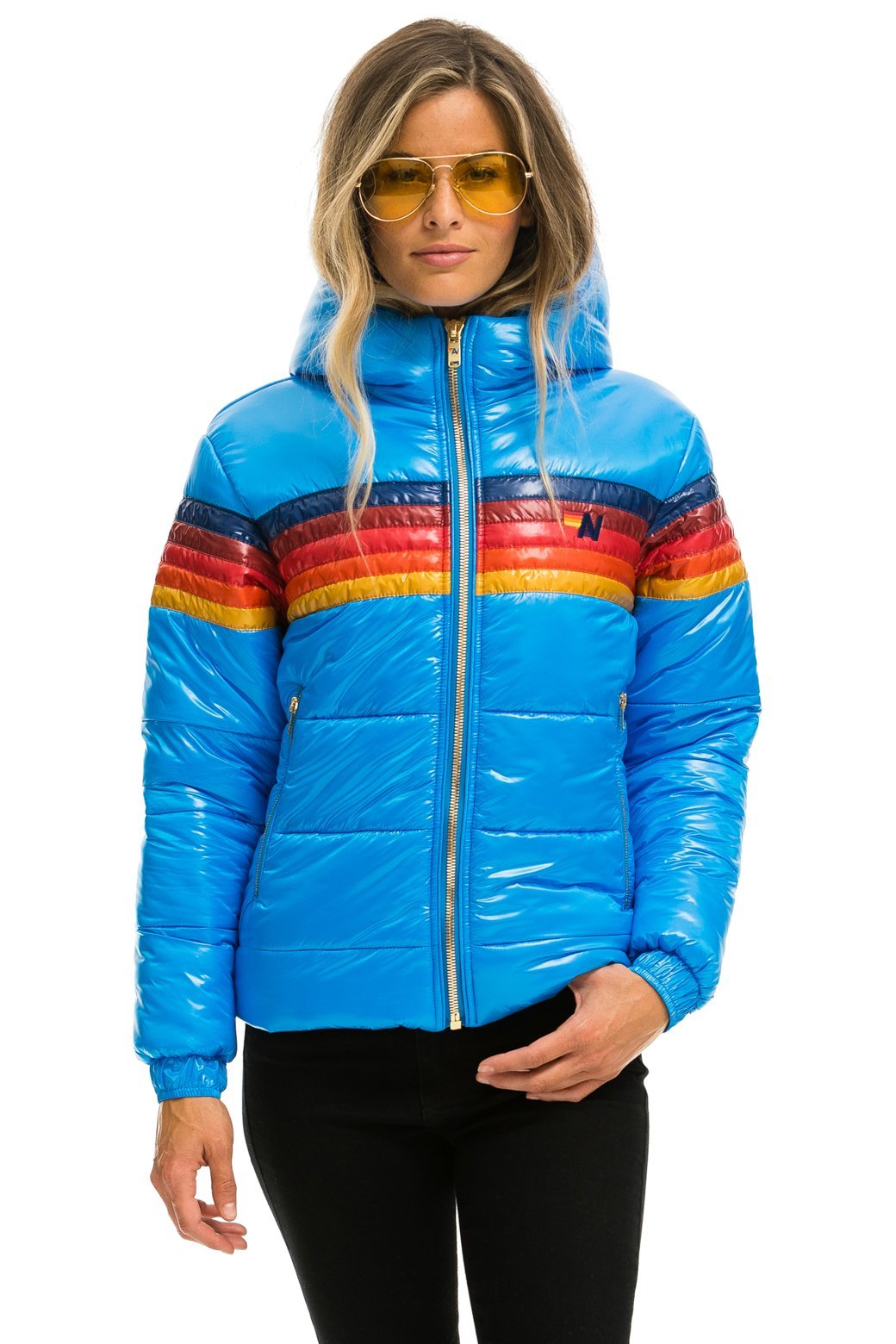 WOMEN&#39;S 5 STRIPE LUXE TREKKER JACKET - GLOSSY BLUE Jacket Aviator Nation 