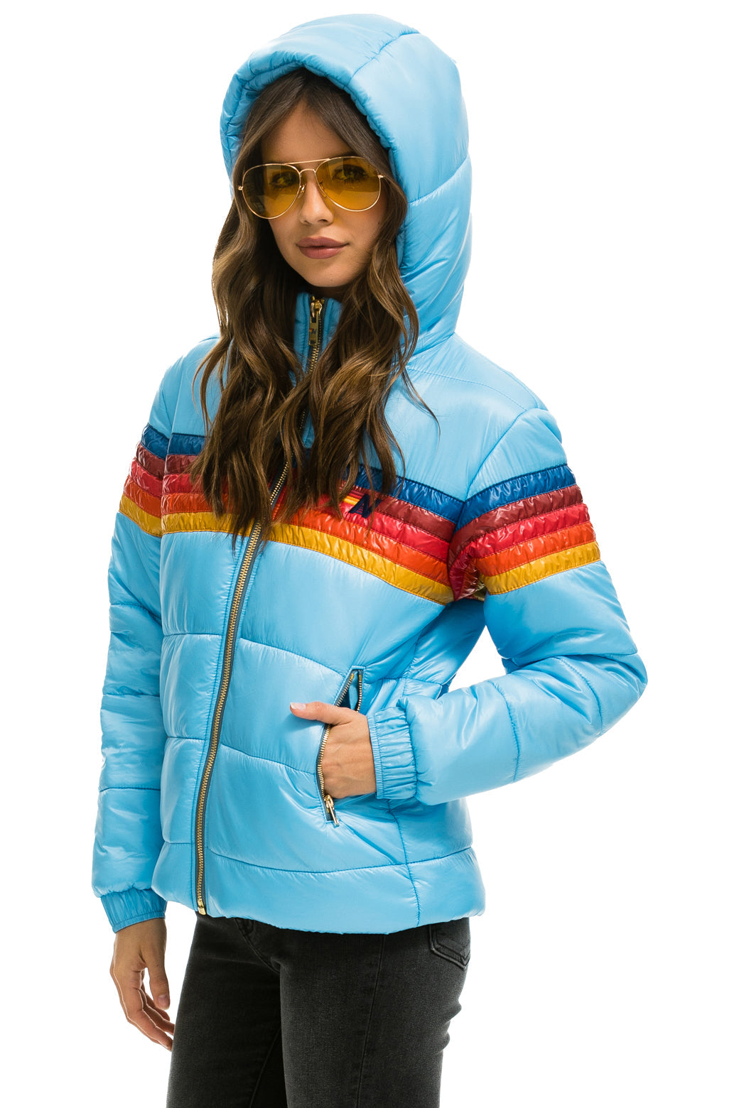 WOMEN'S 5 STRIPE LUXE TREKKER JACKET - GLOSSY SKY Jacket Aviator Nation 