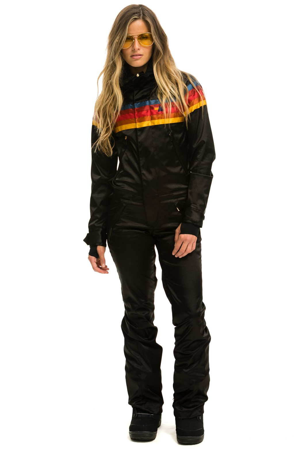 WOMEN&#39;S 5 STRIPE SATIN POWDER SUIT - BLACK Jacket Aviator Nation 