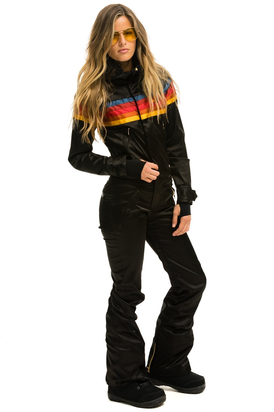 WOMEN'S 5 STRIPE SATIN POWDER SUIT - BLACK Jacket Aviator Nation 