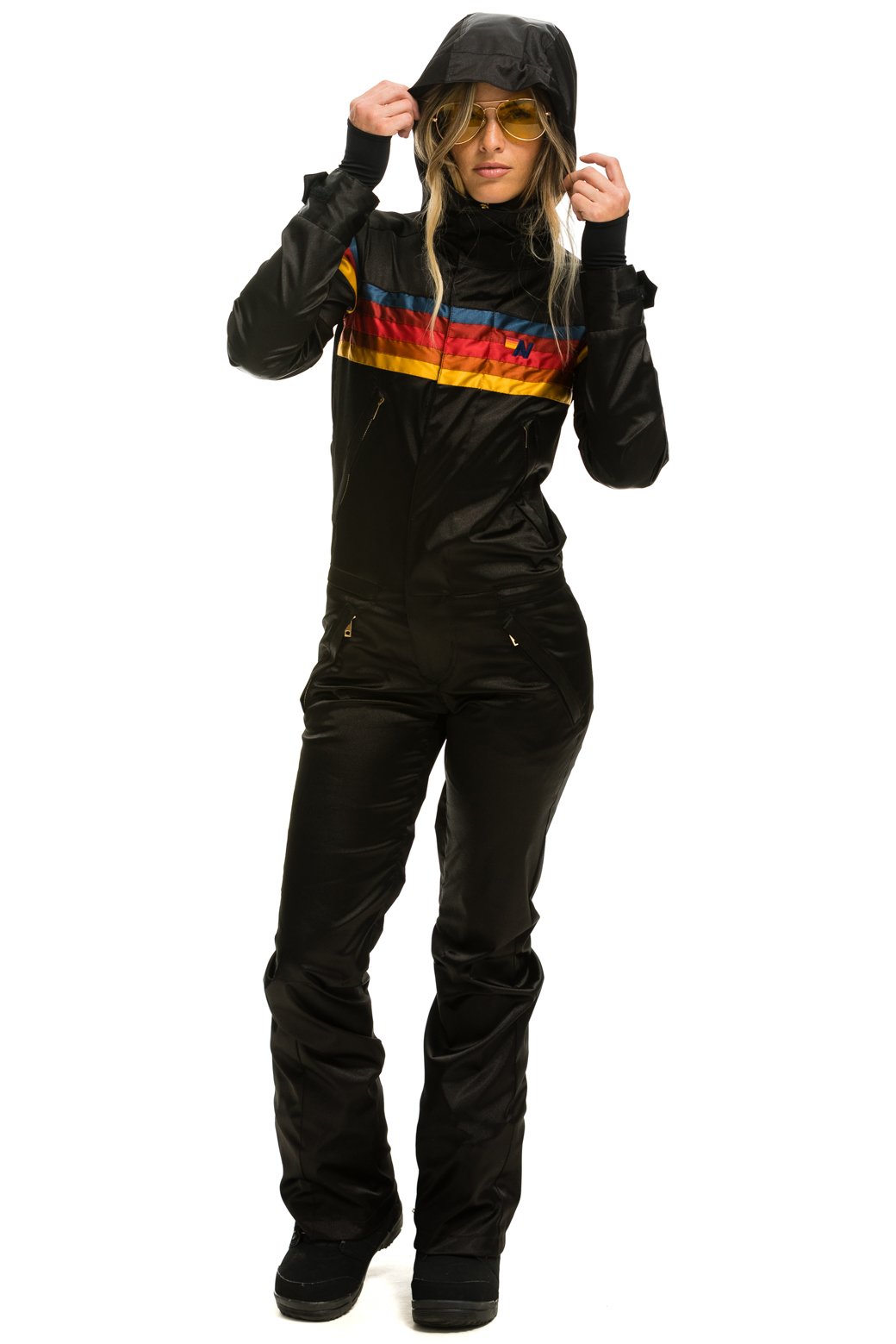 WOMEN'S 5 STRIPE SATIN POWDER SUIT - BLACK Jacket Aviator Nation 