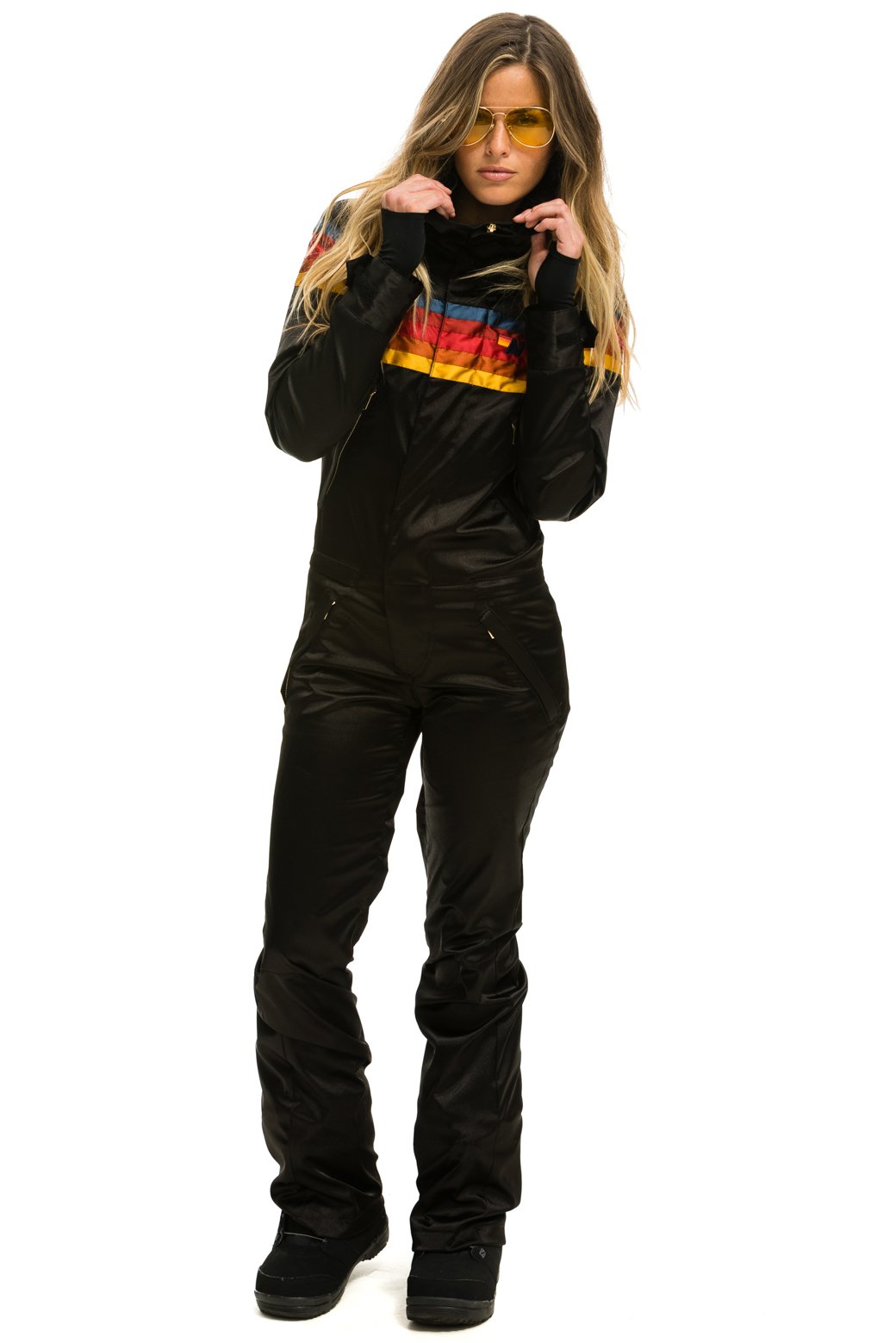 WOMEN'S 5 STRIPE SATIN POWDER SUIT - BLACK Jacket Aviator Nation 