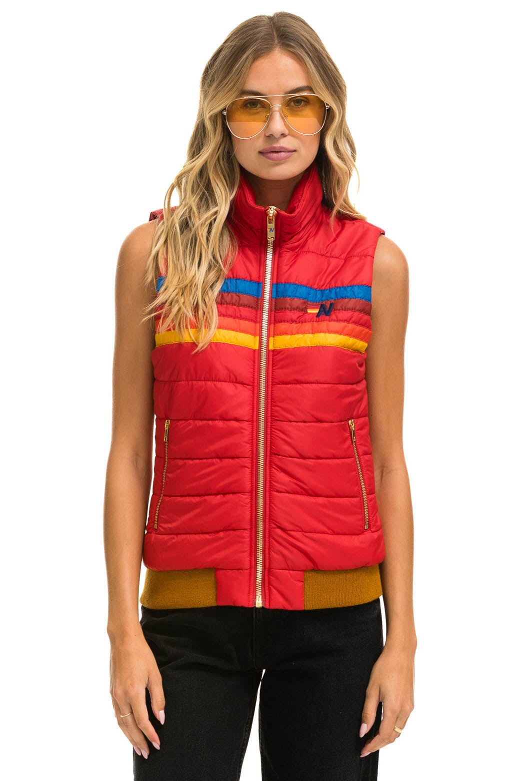 WOMEN&#39;S 5 STRIPE VEST - CHERRY Women&#39;s Vest Aviator Nation 