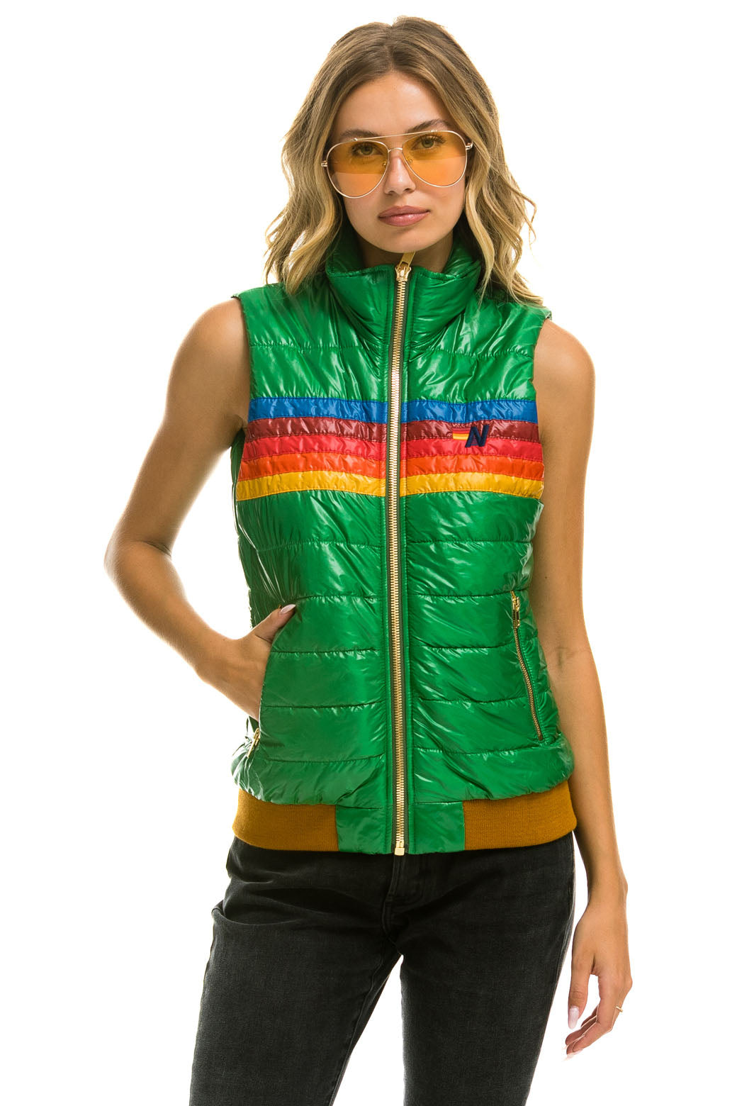 WOMEN&#39;S 5 STRIPE VEST - GLOSSY AMAZON Vest Aviator Nation 