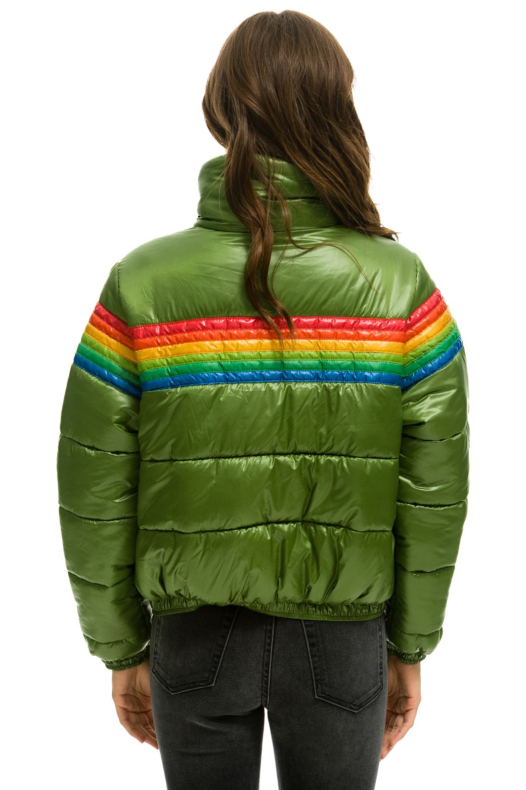 WOMEN'S 6 STRIPE LUXE APRES PUFFER JACKET - GLOSSY GARDEN GREEN Jacket Aviator Nation 