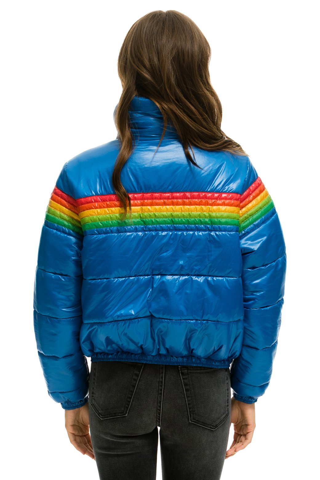 WOMEN'S 6 STRIPE LUXE APRES PUFFER JACKET - GLOSSY SNORKEL BLUE Jacket Aviator Nation 