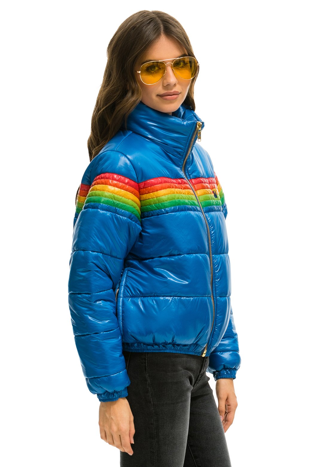 WOMEN'S 6 STRIPE LUXE APRES PUFFER JACKET - GLOSSY SNORKEL BLUE Jacket Aviator Nation 