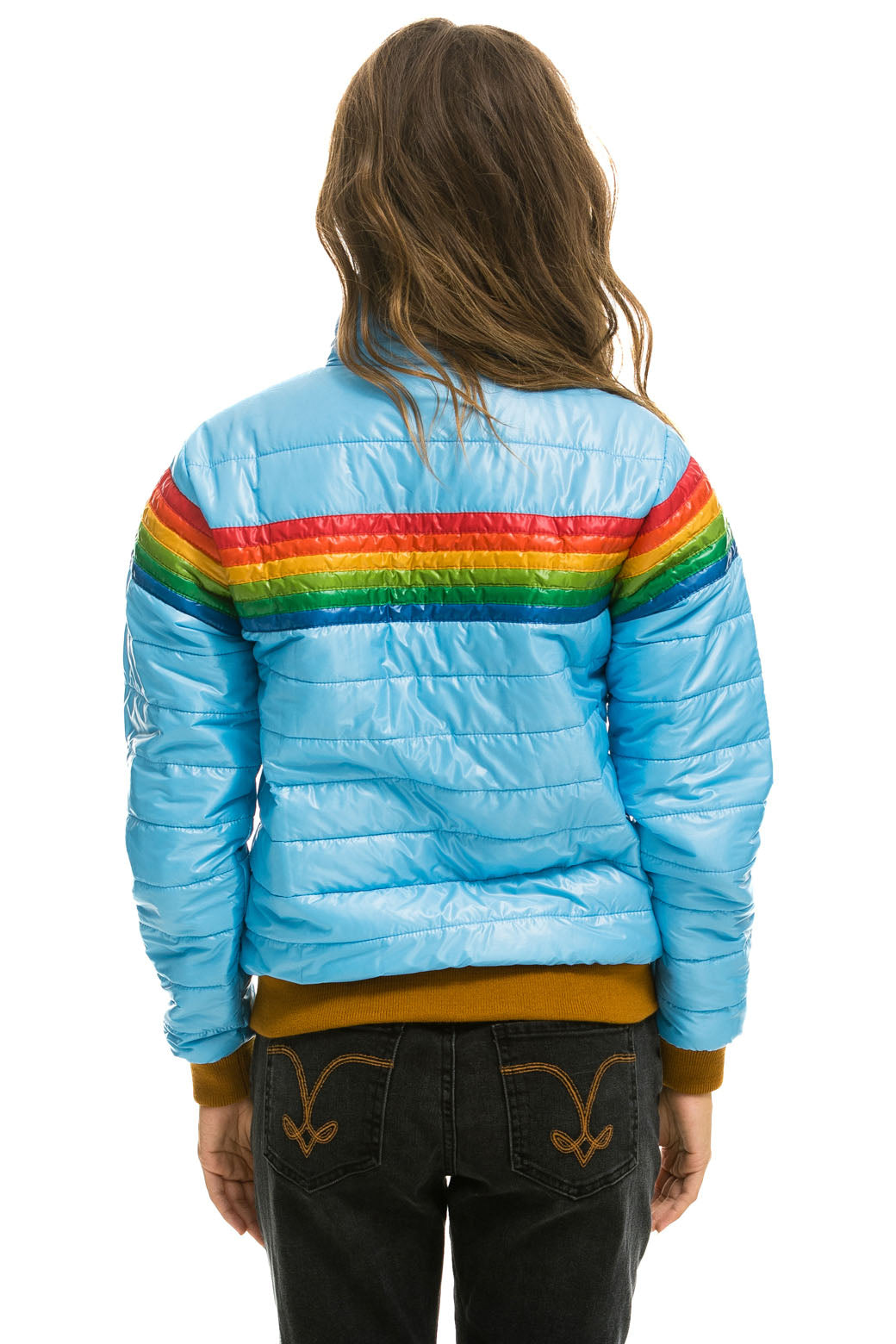 WOMEN'S 6 STRIPE RAINBOW SLEEVE JACKET - GLOSSY SKY Jacket Aviator Nation 