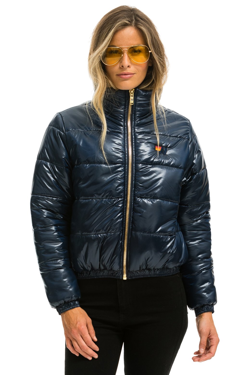 WOMEN&#39;S BOLT LUXE APRES PUFFER JACKET - GLOSSY NAVY Jacket Aviator Nation 