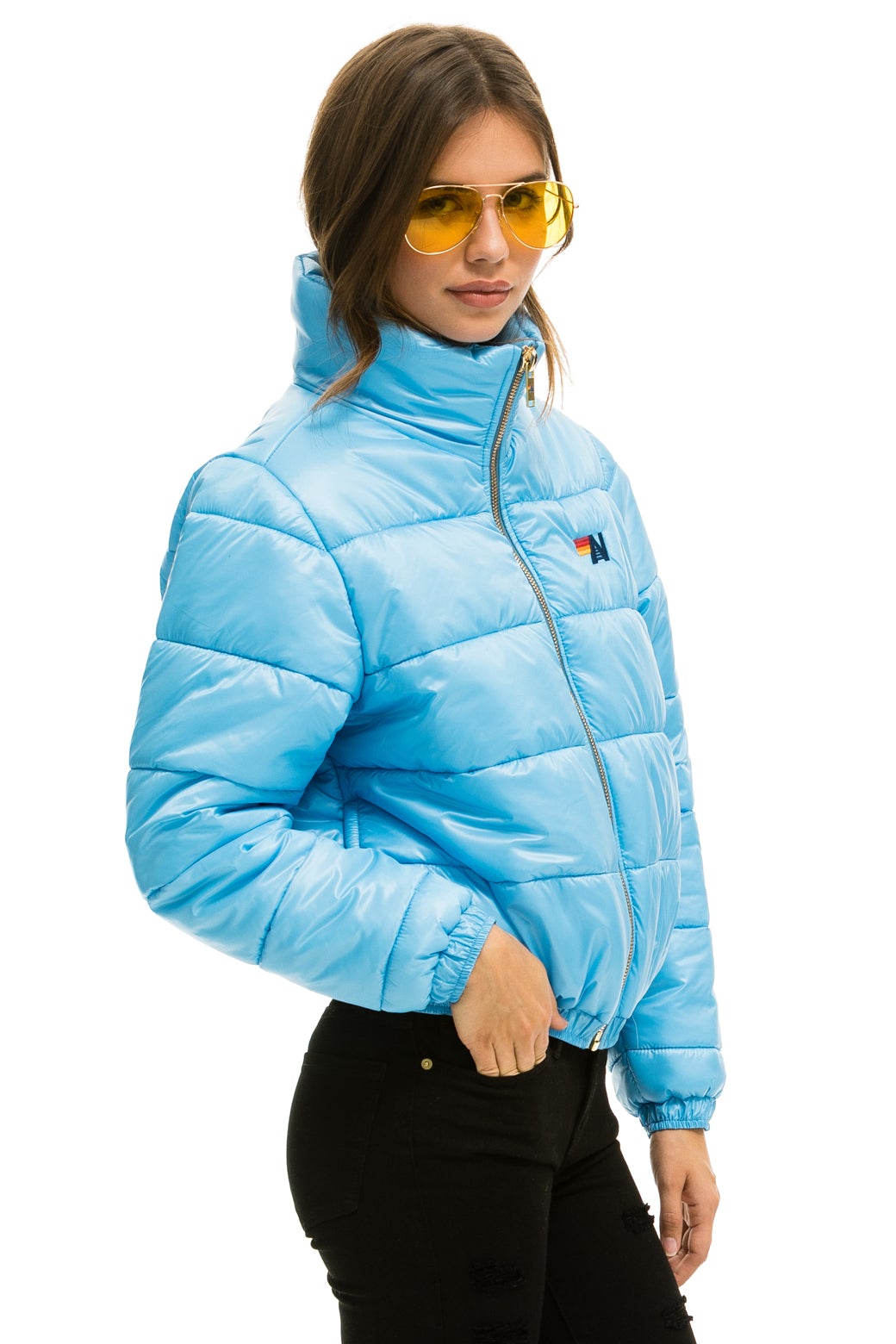 WOMEN&#39;S BOLT LUXE APRES PUFFER JACKET - GLOSSY SKY Jacket Aviator Nation 