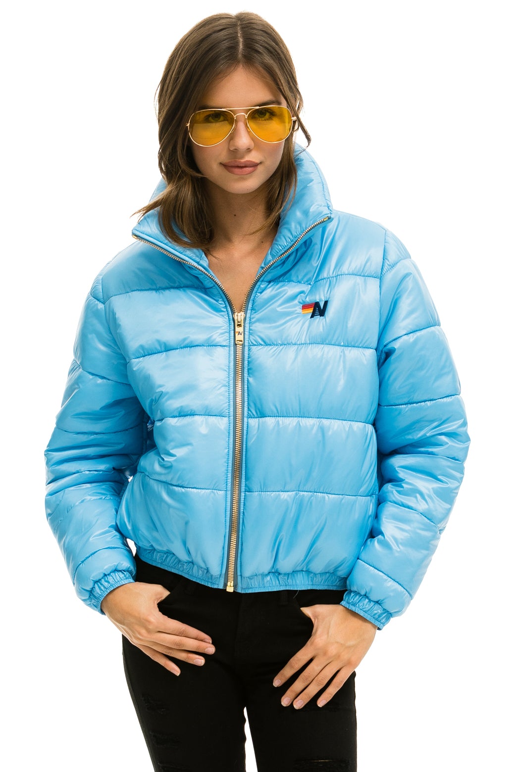 WOMEN'S BOLT LUXE APRES PUFFER JACKET - GLOSSY SKY Jacket Aviator Nation 