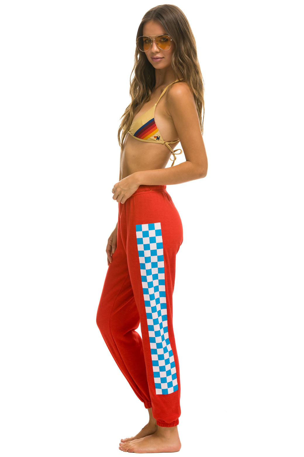 WOMEN&#39;S CHECK LEG SWEATPANTS - RED // WHITE // BLUE Womens Sweatpants Aviator Nation 