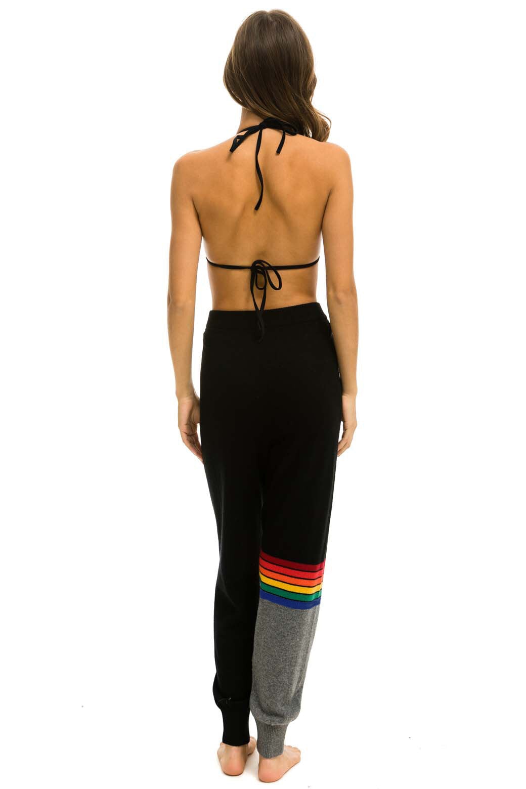 WOMEN'S RAINBOW STRIPE CASHMERE LIGHT SWEATER PANT - BLACK // CHARCOAL Women's Sweatpants Aviator Nation 