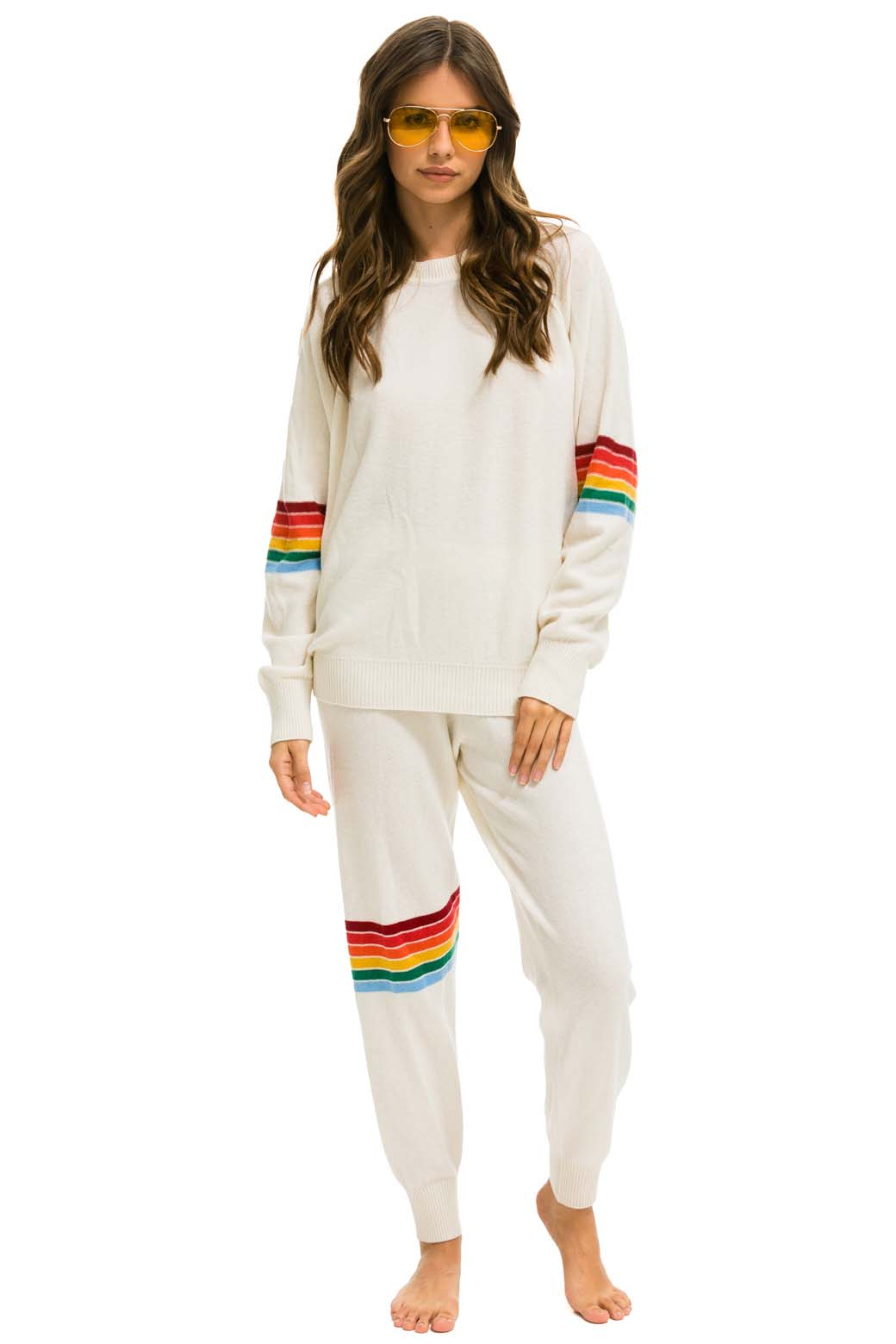 RAINBOW STRIPE 6 UNISEX CASHMERE SWEATER - VINTAGE WHITE - Aviator Nation