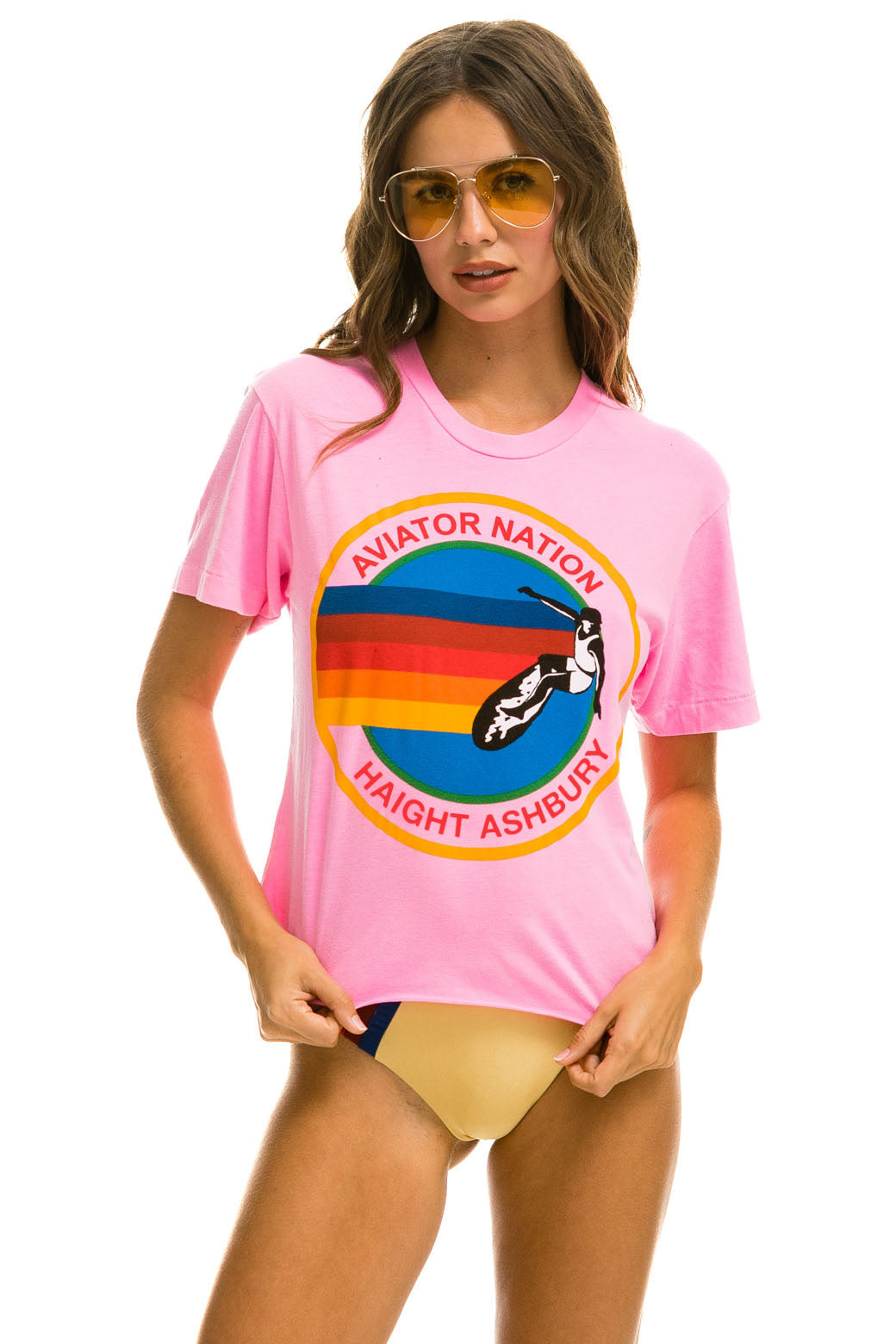 WOMEN&#39;S SIGNATURE HAIGHT ASHBURY BOYFRIEND TEE - NEON PINK Boyfriend Tee Aviator Nation 