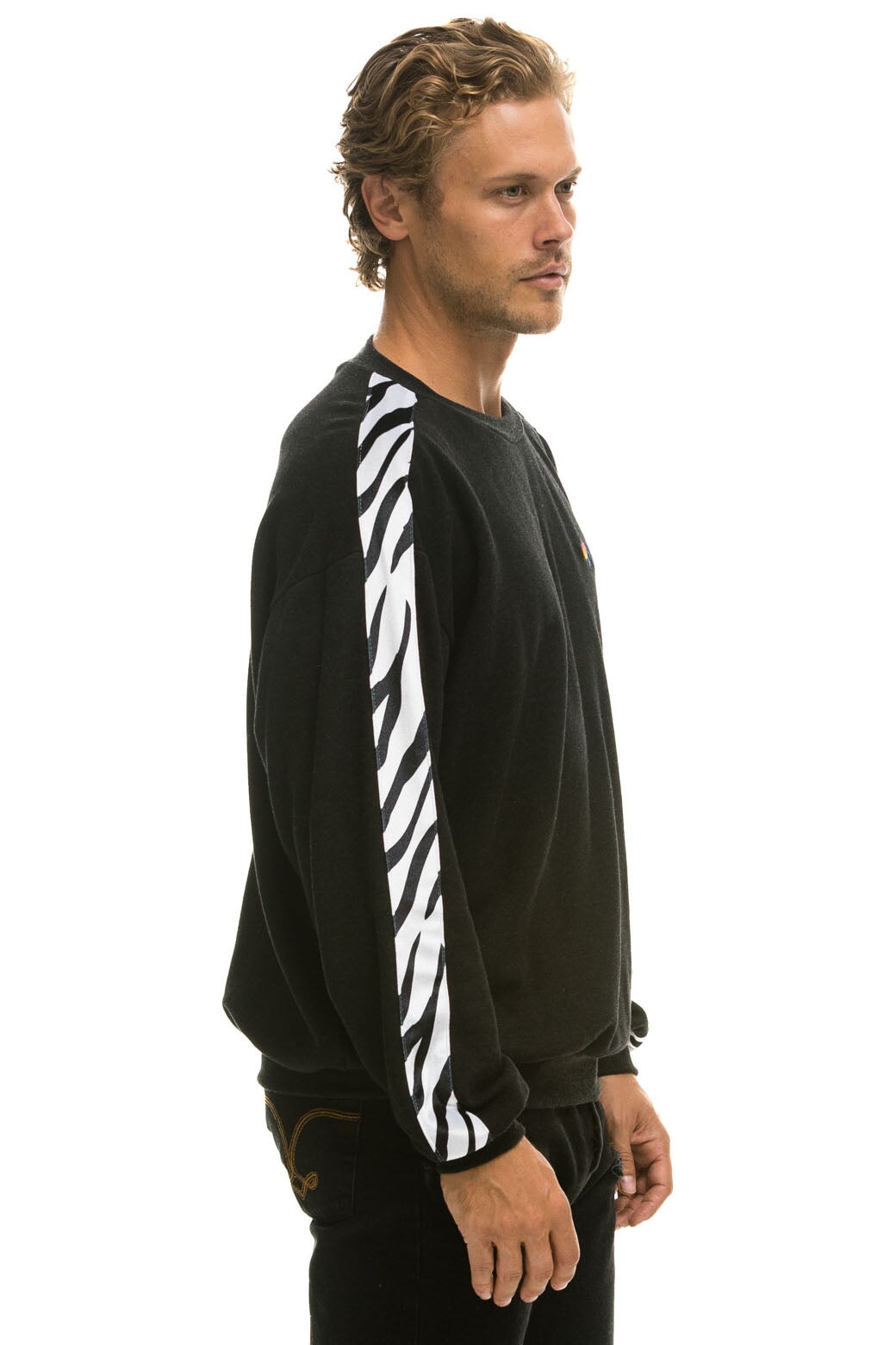 ZEBRA STRIPE RELAXED FIT CREW SWEATSHIRT - BLACK // ZEBRA Sweatshirt Aviator Nation 