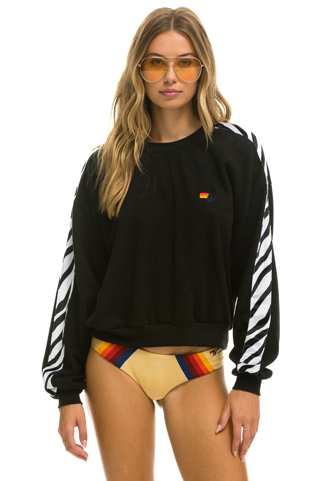 ZEBRA STRIPE RELAXED FIT CREW SWEATSHIRT - BLACK // ZEBRA Sweatshirt Aviator Nation 